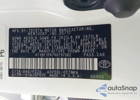 2017 Toyota Camry Le from USA, damaged, VIN 4T1BF1FK7HU797062